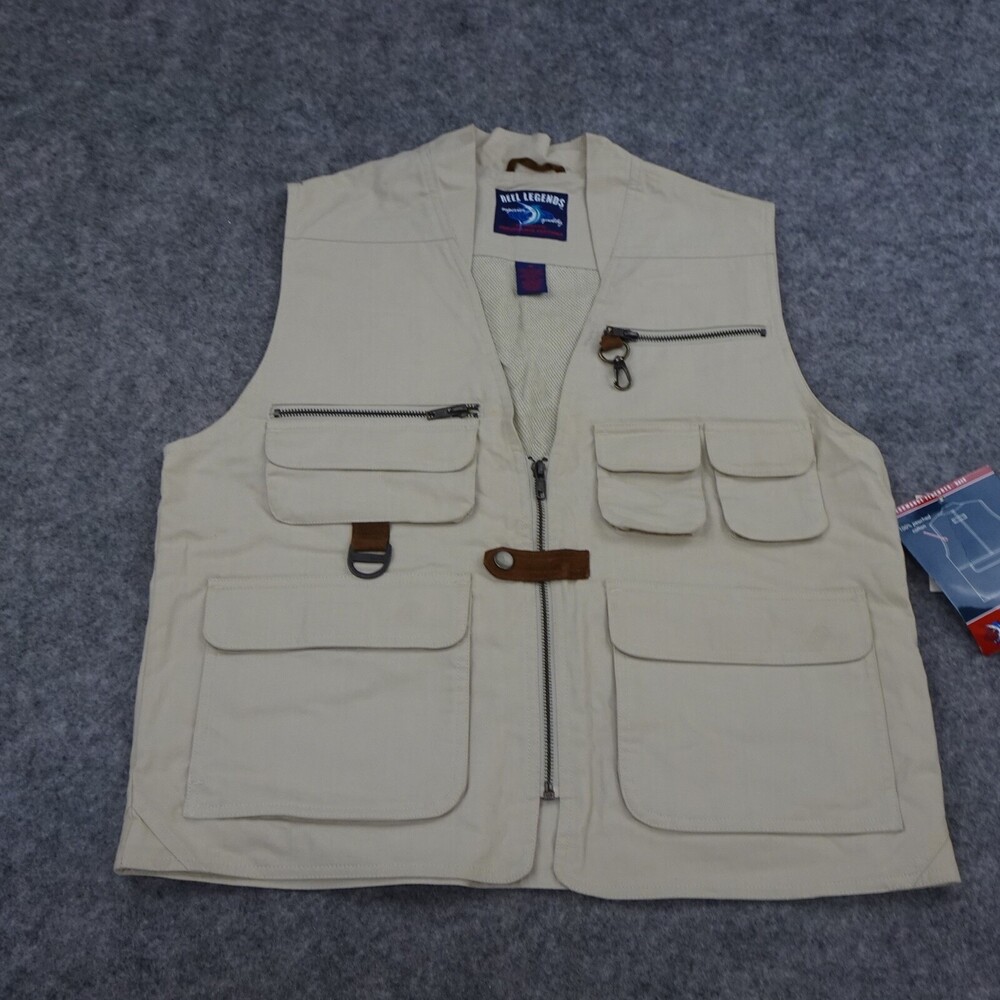 Reel Legends Vest Mens Medium Fishing Sportsman Beige Khaki Pockets Sleeveless
